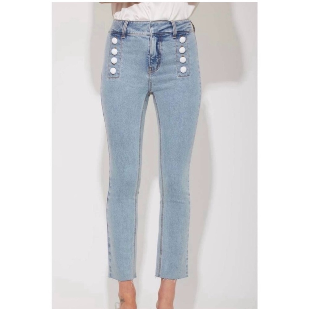 NEW GENERATION LOVE justine denim pants in light blue wash white buttons Size 24